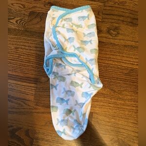 SwaddleMe Fish Print Baby Swaddle with Blue Trim